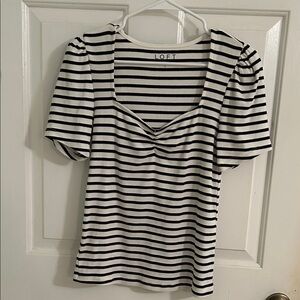 LOFT Striped Short Sleeve Top in Black and White
